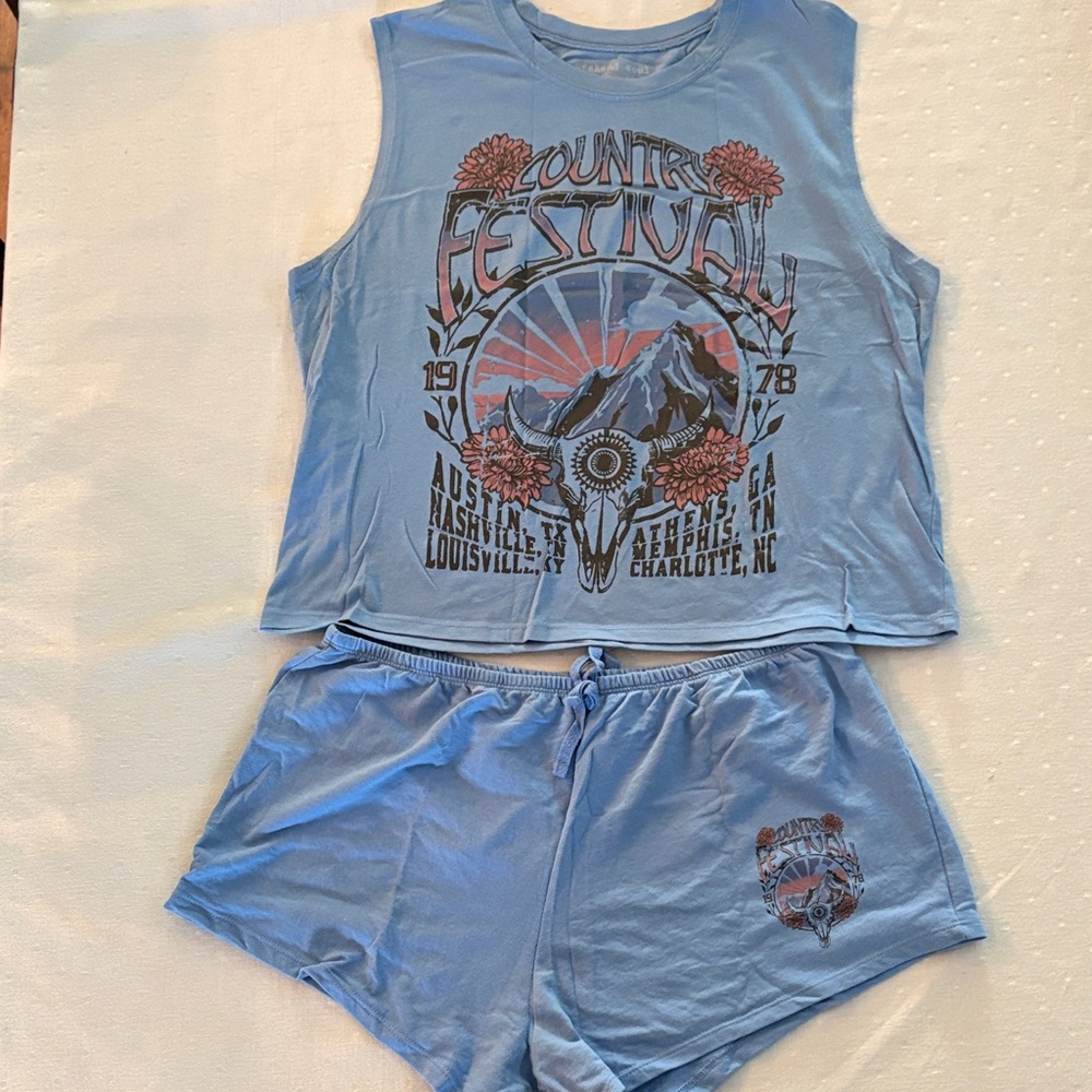 Weekend Soul Blue Tank and Shorts Set